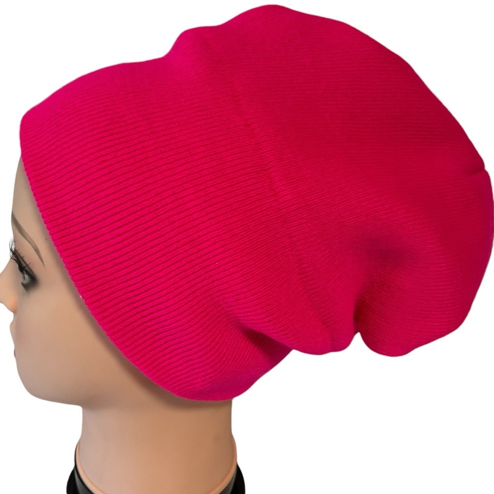 Port & Company fuchsia pink beanie toboggan long sock hat lined